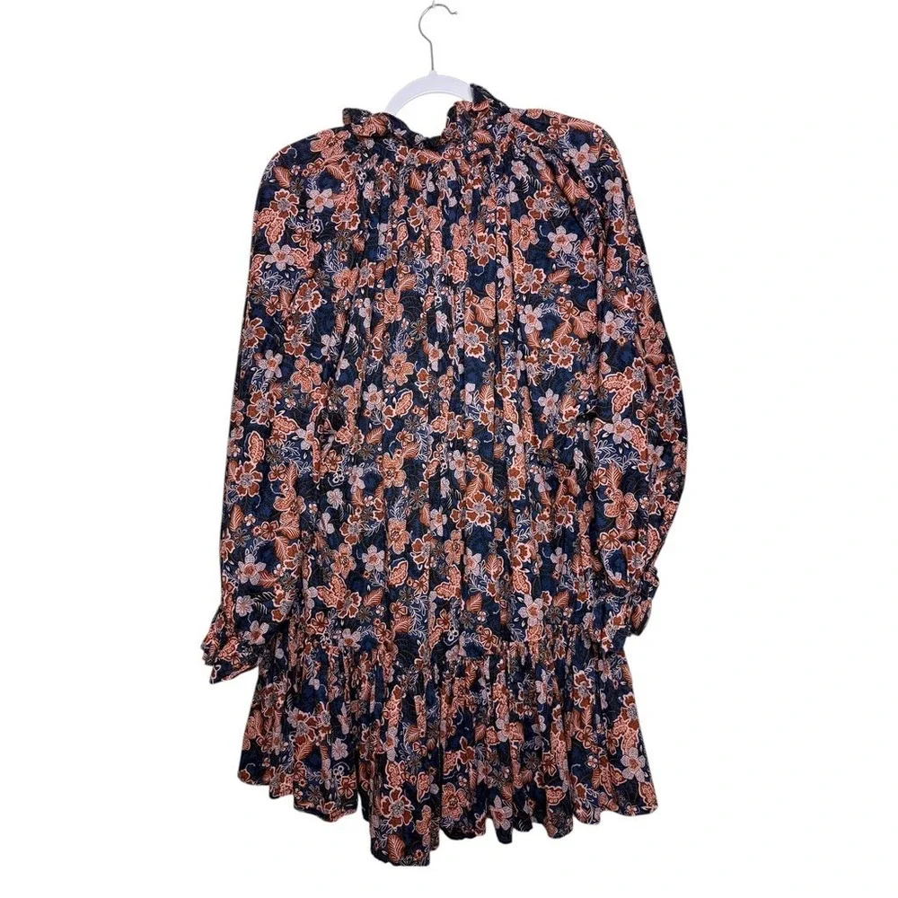 Antropologie SUNDRY Floral Print Ruffle Mock Neck Long Sleeve Mini‎ Dress SZ 2/M